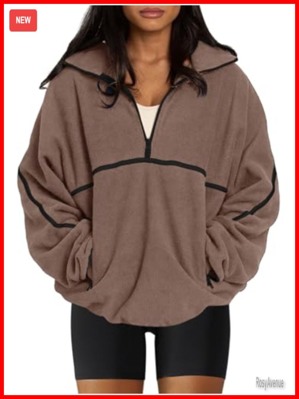 Sherpa Fleece Half Zip Pullover Oversized Sweatshirt Jacket